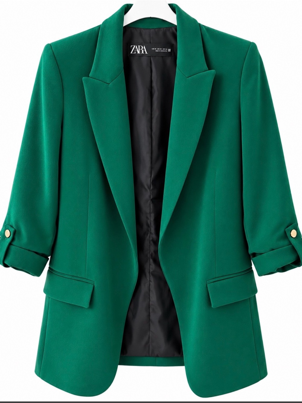 Zara Green Structured Notch-Lapel Blazer